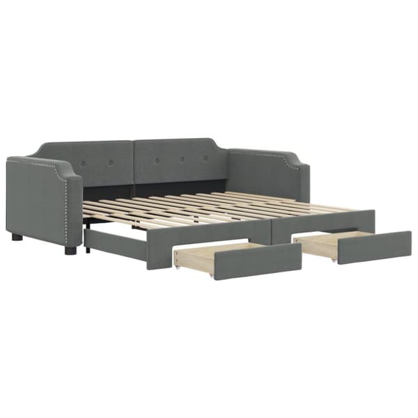 daybed med udtræk og skuffer 90x200 cm stof mørkegrå