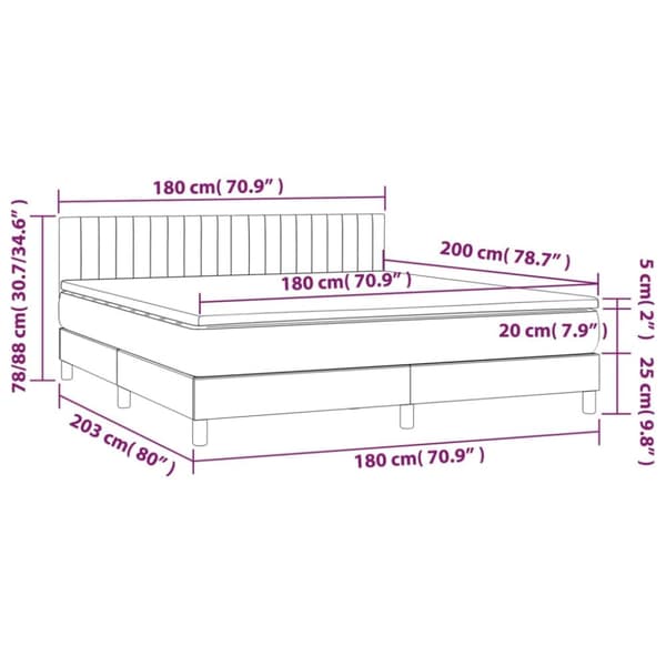 kontinentalseng med LED-lys 180x200 cm stof sort