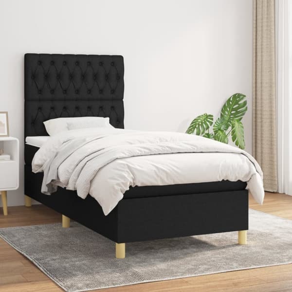 Ramsäng med madrass svart 90x190 cm tyg