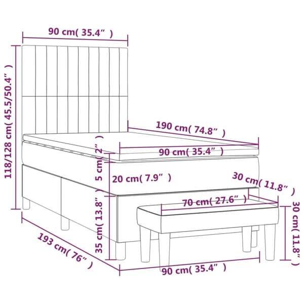 kontinentalseng med madras 90x190 cm stof lysegrå