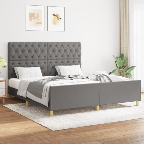 sengeramme med sengegavl 160x200 cm stof mørkegrå