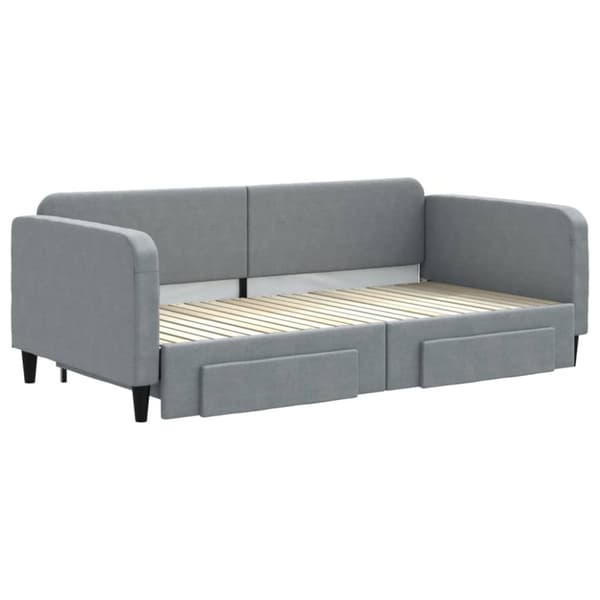 daybed med udtræk og skuffer 100x200 cm stof lysegrå