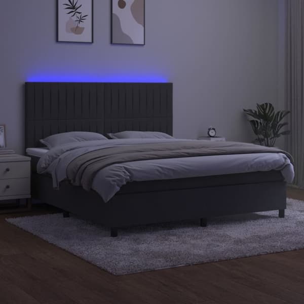 Ramsäng med madrass & LED mörkgrå 160x200 cm sammet