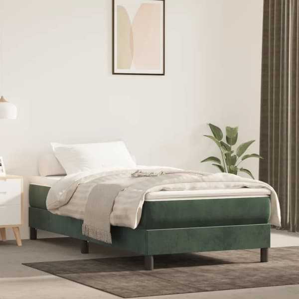 kontinentalseng med madras 90x190 cm fløjl mørkegrøn