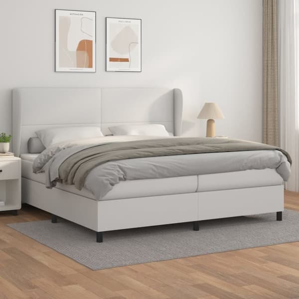 kontinentalseng med madras 200x200 cm kunstlæder hvid