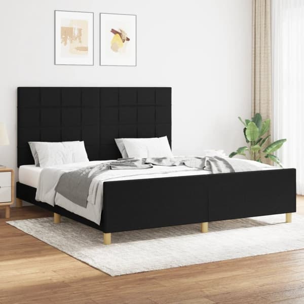 sengeramme med sengegavl 160x200 cm stof sort
