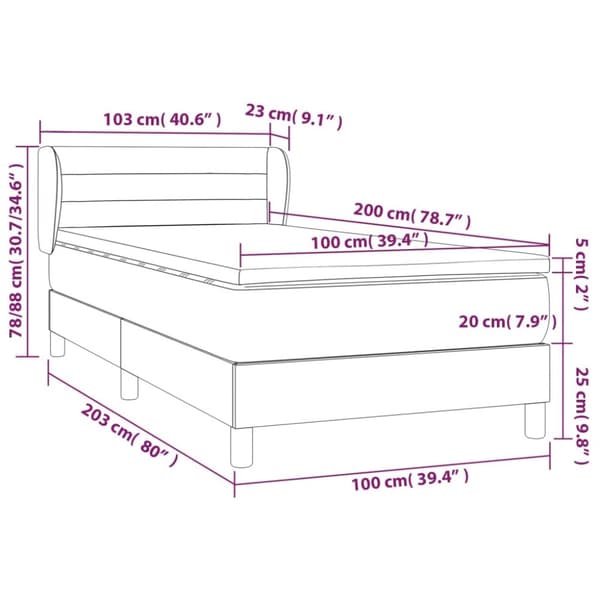 kontinentalseng med madras 100x200 cm stof cremefarvet