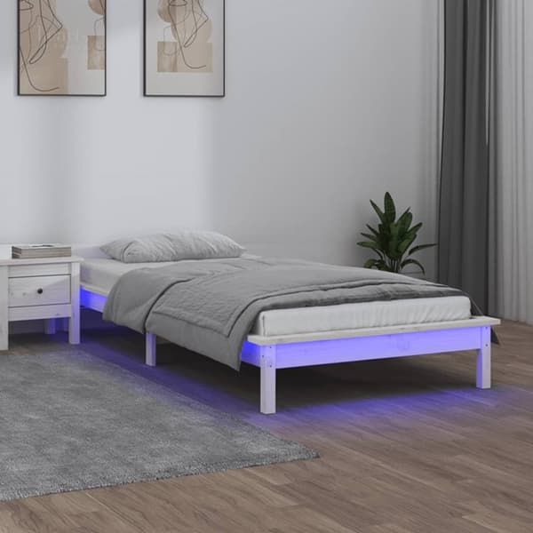 Sängynrunko LED-valoilla valkoinen 100x200 cm täysi puu