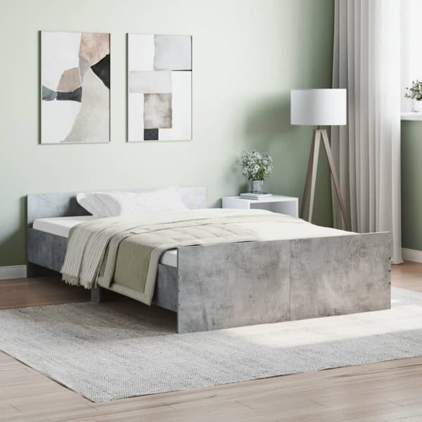 sengeramme med sengegavl og fodgærde 120x200 cm betongrå