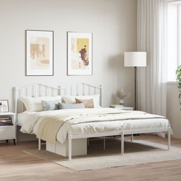 sengeramme med sengegavl 180x200 cm metal hvid