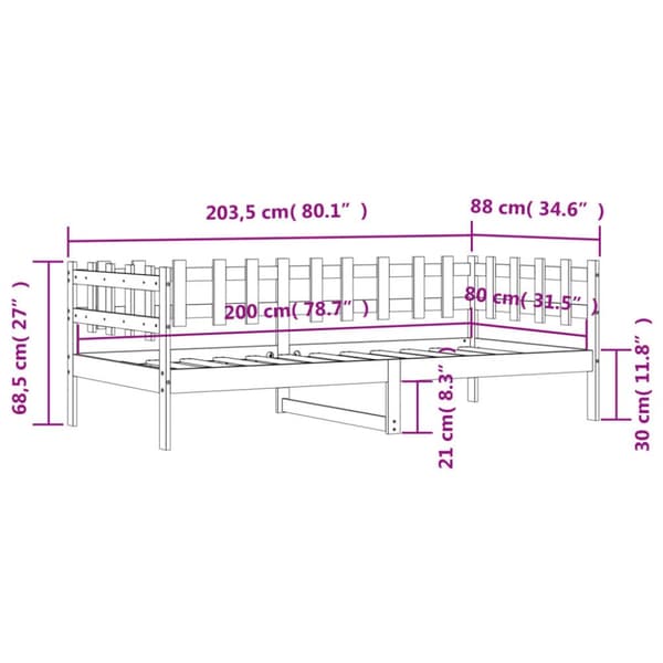 Dagbädd utan madrass vit 80x200 cm massiv furu