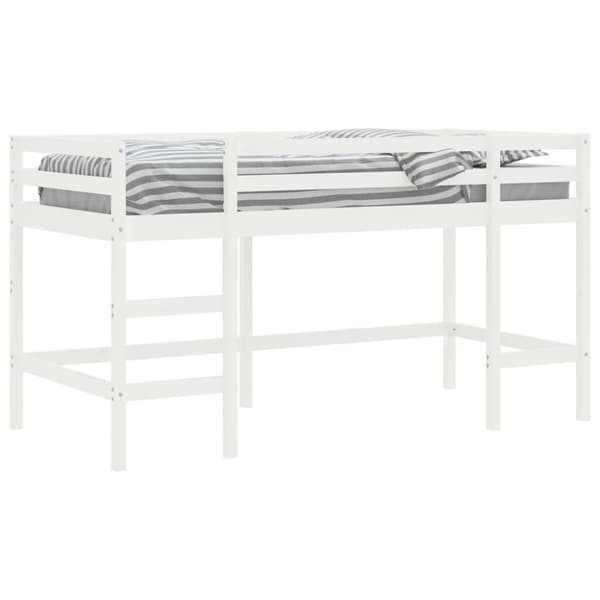 Loftsäng med stege vit 90x190 cm massiv furu