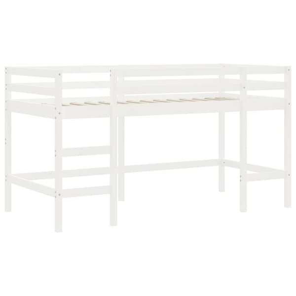 Loftsäng med stege vit 90x190 cm massiv furu
