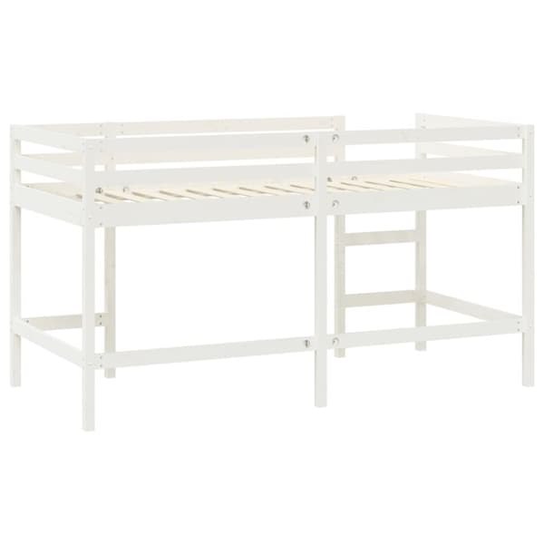 Loftsäng med stege vit 90x190 cm massiv furu