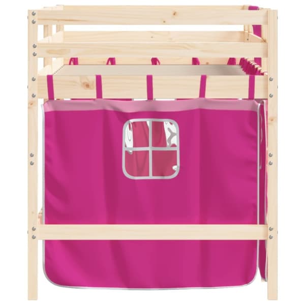 Loftsäng med rutschkana rosa 80x200 cm massiv furu