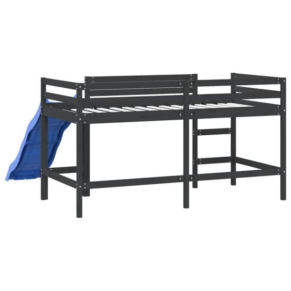 højseng med rutsjebane 90x200 cm massivt fyrretræ sort