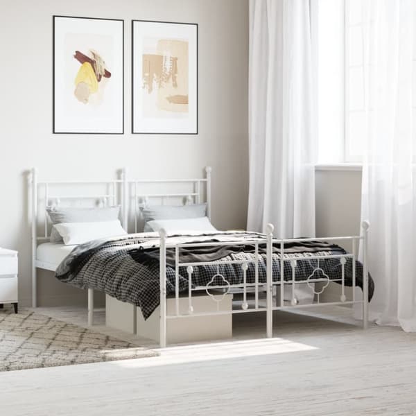 sengeramme med sengegavl og fodgærde 140x190 cm metal hvid