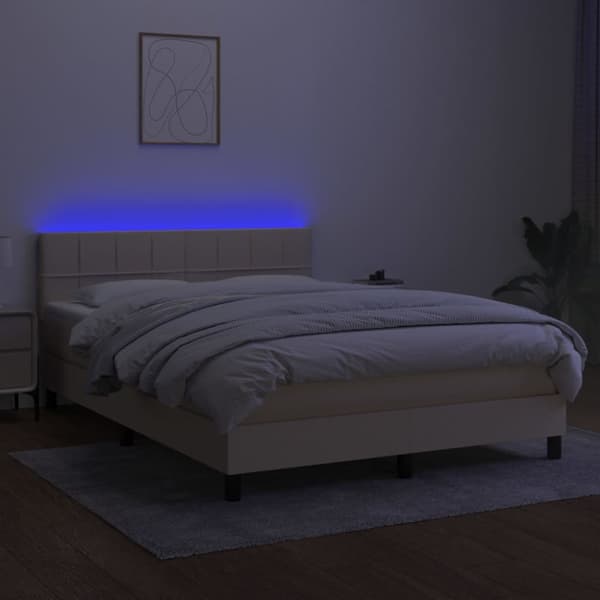 kontinentalseng med LED-lys 140x200 cm stof cremefarvet
