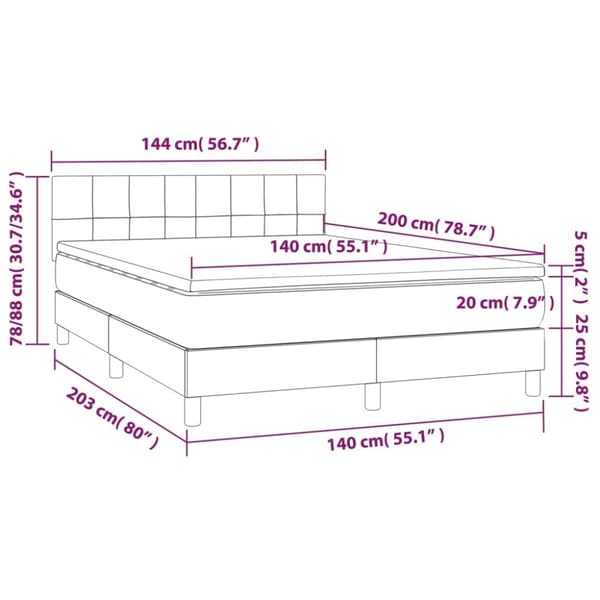 kontinentalseng med LED-lys 140x200 cm stof cremefarvet
