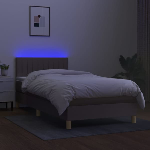 Ramsäng med madrass & LED taupe 80x200 cm tyg