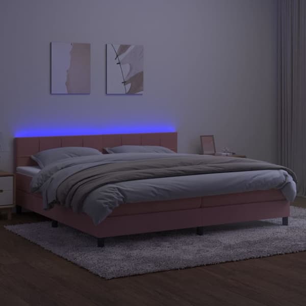 Ramsäng med madrass rosa & LED 200x200 cm sammet