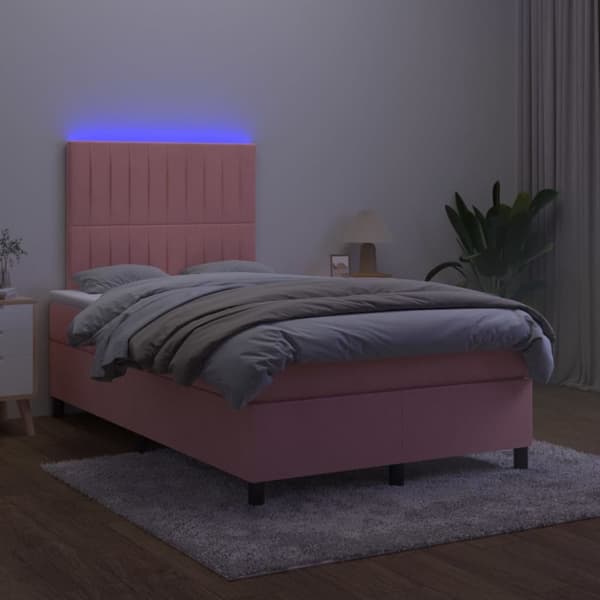 kontinentalseng med LED-lys 120x200 cm fløjl lyserød