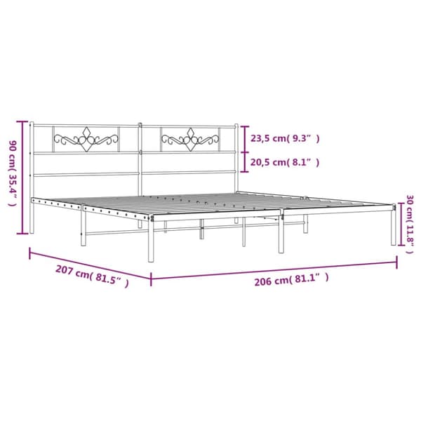 sengeramme med sengegavl 200x200 cm metal sort
