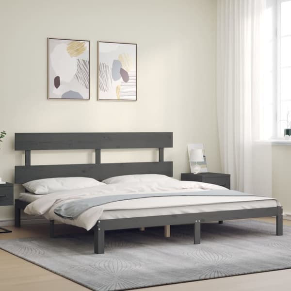 sengeramme med sengegavl 200x200 cm massivt træ grå