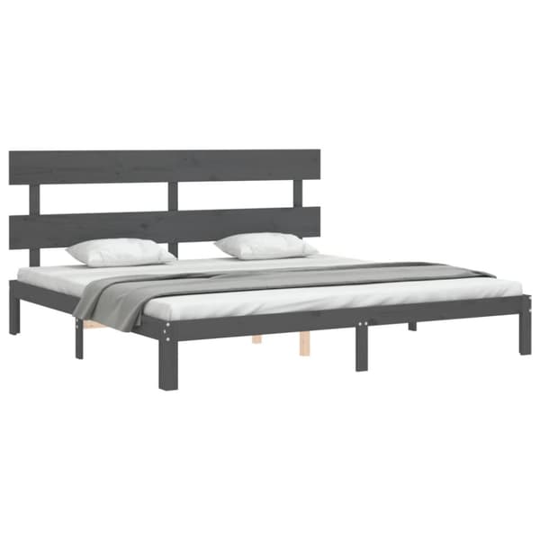 sengeramme med sengegavl 200x200 cm massivt træ grå