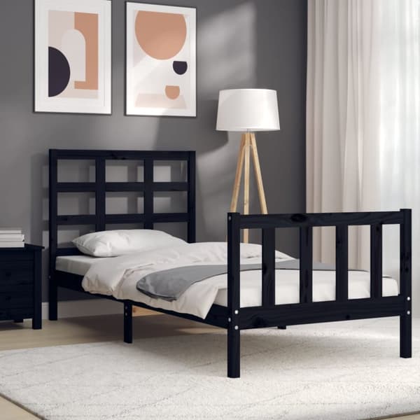 sengeramme med sengegavl Small Single massivt træ sort