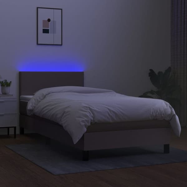 Ramsäng med madrass & LED taupe 80x200 cm tyg