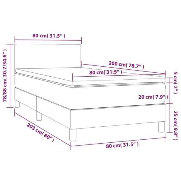 Ramsäng med madrass & LED taupe 80x200 cm tyg