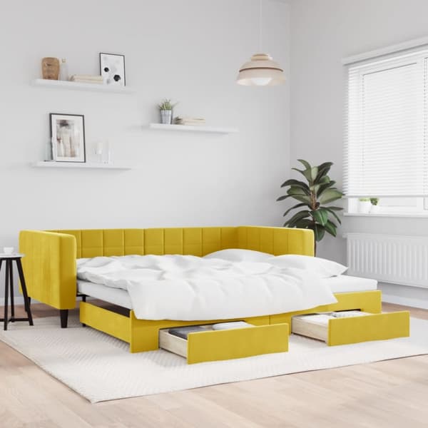 daybed med udtræk og skuffer 100x200 cm velour gul