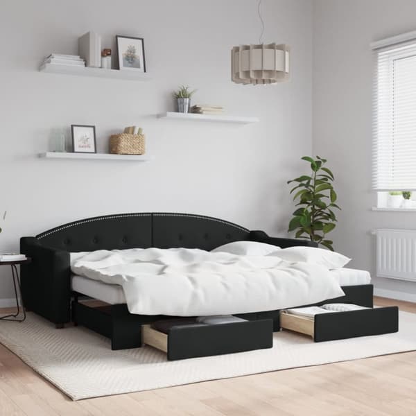 daybed med udtræk og skuffer 80x200 cm stof sort