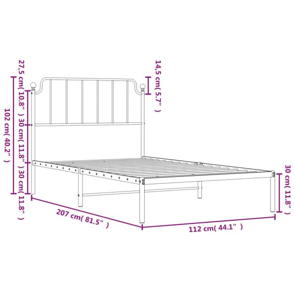 sengeramme med sengegavl 107x203 cm metal hvid