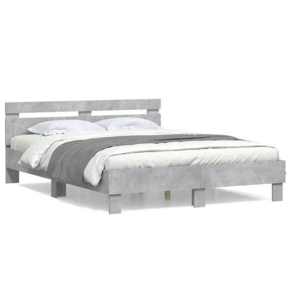 sengeramme med sengegavl 140x190 cm konstrueret træ betongrå