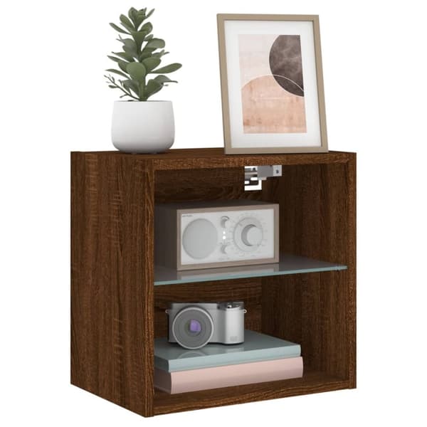 Väggmonterade sängbord med LED-lampor 2 st brun ek