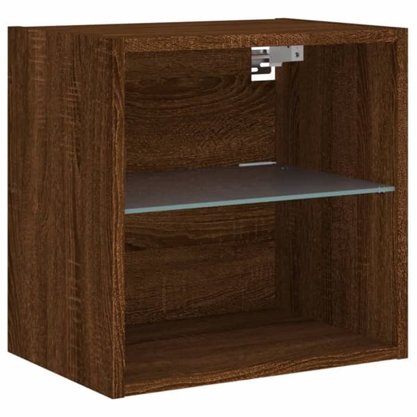 Väggmonterade sängbord med LED-lampor 2 st brun ek