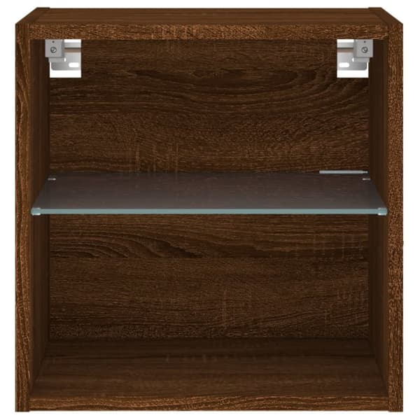 Väggmonterade sängbord med LED-lampor 2 st brun ek