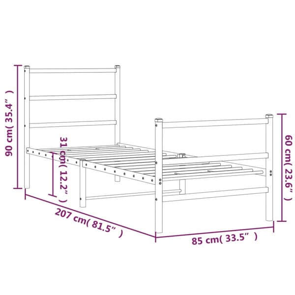 sengeramme med sengegavl og fodgærde 80x200 cm metal hvid