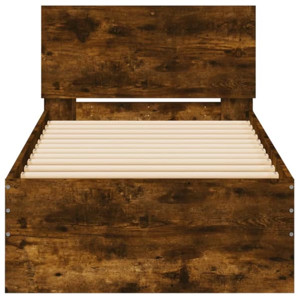 sengeramme med sengegavl 90x190 cm konstrueret træ røget eg