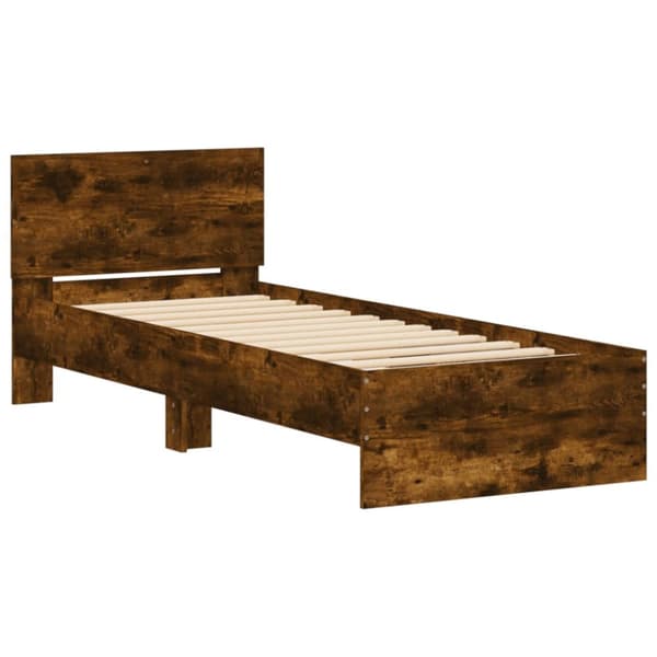 sengeramme med sengegavl 90x190 cm konstrueret træ røget eg