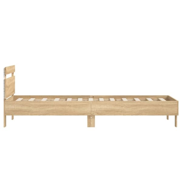 sengeramme med sengegavl og LED-lys 90x190 cm sonoma-eg