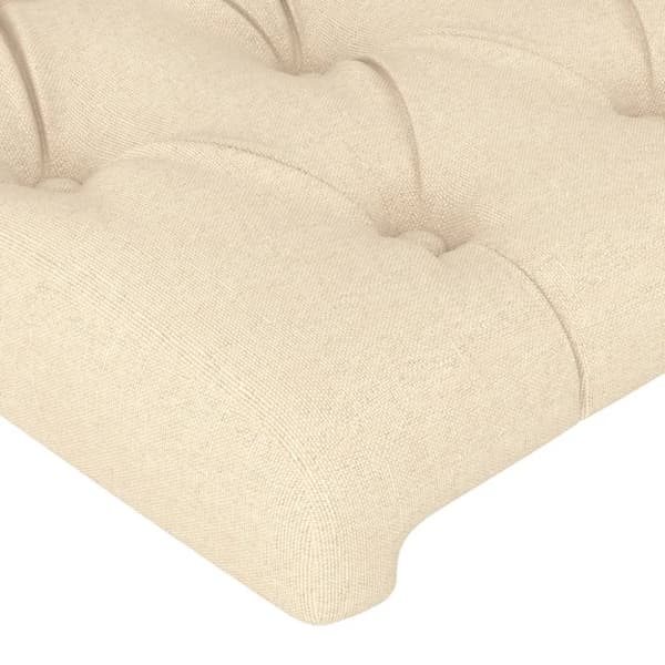 sengeramme med sengegavl 140x190 cm stof cremefarvet