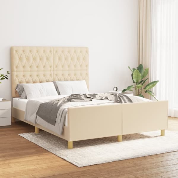 sengeramme med sengegavl 140x190 cm stof cremefarvet