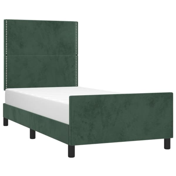 sengeramme med sengegavl 100x200 cm fløjl mørkegrøn