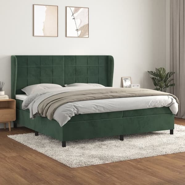 kontinentalseng med madras 200x200 cm fløjl mørkegrøn