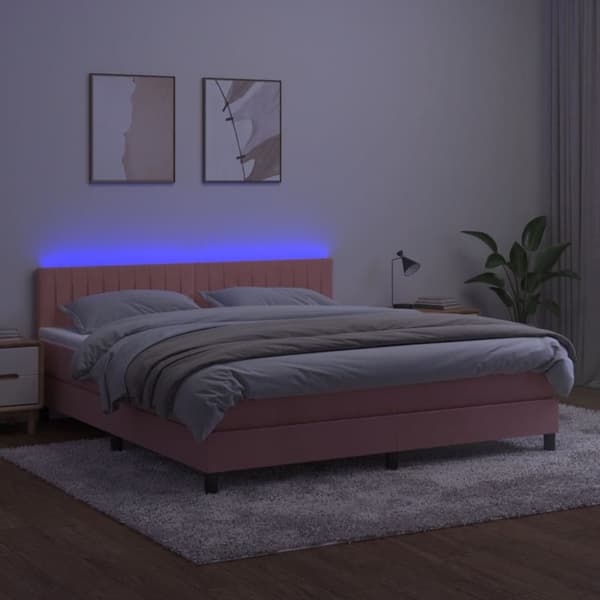 kontinentalseng med LED-lys 160x200 cm fløjl lyserød