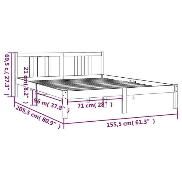 sengeramme 150x200 cm King Size massivt fyrretræ grå