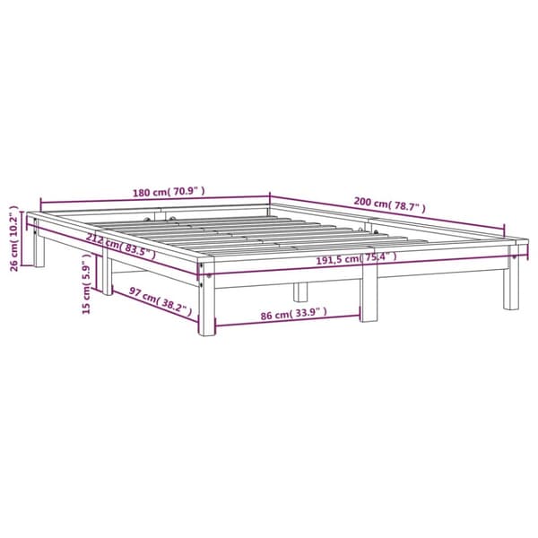 sengeramme 180x200 cm Super King massivt fyrretræ grå